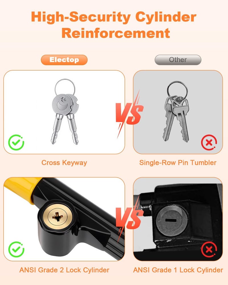 ELECTOP Steering Wheel Lock with Alarm 113db Anti Theft Car Device Double Hooks Car Lock with Adjustable Locking and 2 Key Car Alarm System with Motion Sensor Universal Fit for Vehicle Truck Van SUV - Image 5